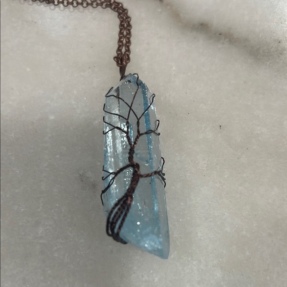 Blue Quartz Bronzed Copper Tree of Life Pendant Necklace - Picture 2 of 5